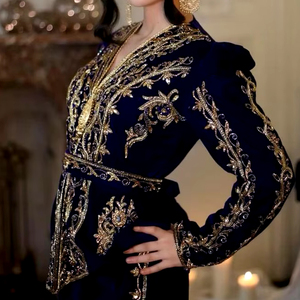 NOUVEAU-SUPERBE-BRODERIE SUR ROBE NAVY-BLUE-JACKET-KARAKOU AVEC Perles de verre en cristal ornées, pierre, Dabka Work FOR Wedding = 2024 - Product Image 1