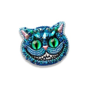 Gato malvado cara de sonrisa azul púrpura broche de moda perla de cristal bordado a mano lingotes alambre fiestas bodas niños - Product Image 3