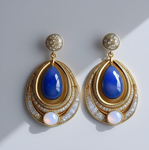Pendientes de Lágrima de Lapislázuli con Circonitas, Chapados en Oro de 18K, Plata de Ley 925, Joyería Colgante con Piedras Preciosas, Regalo para Mamá o Novia - Product Image 1