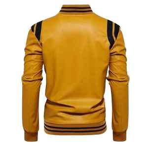 Chaqueta de cuero ajustada para hombre, con cuello vuelto PU chaqueta de cuero de alta calidad, chaqueta de cuero de moda para hombre - Product Image 3