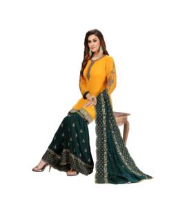Trendmalls Ensemble de costumes Salwar avec broderie Georgette pour femme Kurta Sharara avec Dupatta (G58-Yellow) - Product Image 4