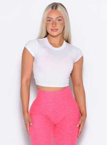 Prix usine blanc femmes Flex Crop Top quatre voies extensible beurre doux respirant Fitness et entraînement haut court t-shirts pour les femmes - Product Image 5