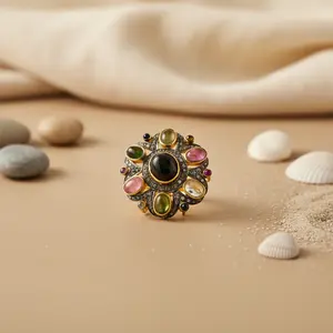 Anillo de Oro Rosa con Incrustaciones de Piedras Preciosas para Mujer, con Turmalina y Diseño de Alas de Enamorados - Product Image 2