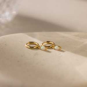 925 argent plaqué or Marquise opale boucles d'oreilles pendantes opale pétale Huggie conception pierres précieuses bijoux parfait cadeau de fête pour maman - Product Image 2