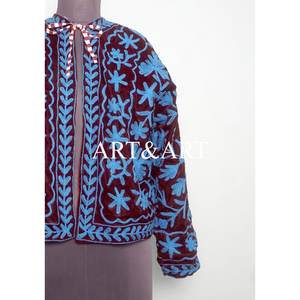 Veste courte en velours bohème à fleurs brodée à la main, imprimée, doublée de coton, 100% coton, écologique - Product Image 6