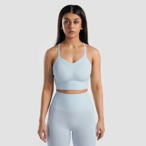 Sujetador deportivo Radient Aqua Fitness de talla grande, ligero, acolchado, para gimnasio, con logo frontal, estilo estampado activo, forro de elastano. - Product Image 1