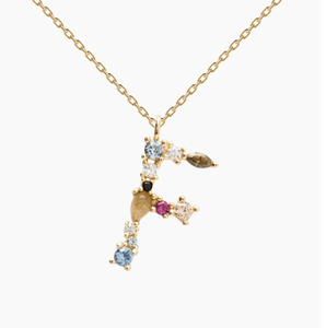 Colgante de Plata de Ley 925 con forma de F de alfabeto de piedras preciosas multifacéticas naturales, joyería fina, colgante chapado en oro al por mayor - Product Image 1
