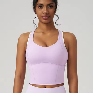 Nouveaux débardeurs de sport pour femmes 100% coton Shorts de yoga Fitness rembourrés Dos nageur Tricotés avec soutien-gorge intégré Casual Été - Product Image 1