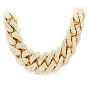 Hip Hop 20MM Bling es keluar Tautan Kuba rantai kalung Set penuh berlian Bling Choker perhiasan kualitas tinggi Moissanite Perhiasan Pria