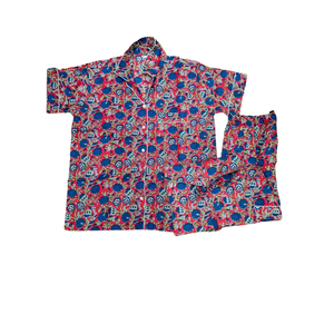 Conjunto de Pijama Corto Informal con Estampado Jaipuri, Tela Elástica de Spandex, Cintura Elástica con Botones, Personalizable, Ropa de Dormir de Verano para Familias - Product Image 1