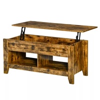 Table basse relevable avec compartiment de rangement caché et étagères ouvertes, table relevable pour salon