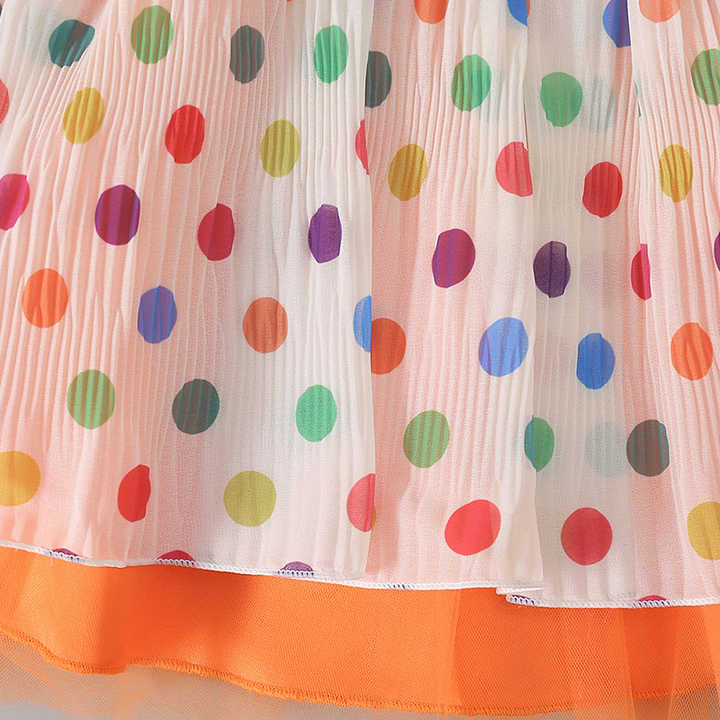 Raghuveer Creation GODSPREY Girls Floral Dress Polka Dot Printed Net and Georgette Sleeveless Frock Layered for Children