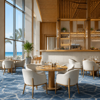 Ensemble table et chaises de restaurant en tissu de style contemporain, fauteuil confortable, accent en bois, mobilier commercial pour café
