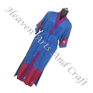 KL017 ชายหาดวินเทจส่าหรีชุดกิโมโนยาวสุภาพสตรีวินเทจผู้หญิงสวมเสื้อคลุมอาบน้ํารีไซเคิลผ้าไหมผ้าส่าหรีชุดนอน Robe วินเทจ - Product Image 2