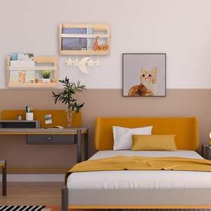 Set of 2 Wood Floating Bookshelf for Kids Room Decor Wall-Mounted <b>Magazine</b> Holder with PU Leather Strap kids bookshelf for Baby - Product Image 5