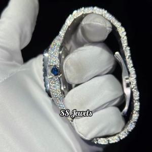 Montre de luxe unisexe glacée VVS Moissanite diamant en acier inoxydable montre en verre pierre précieuse bleue 41mm diamètre ETA mouvement mécanique passe - Product Image 3