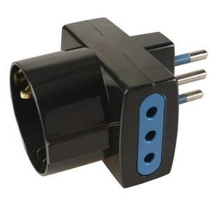 Adaptador de Enchufe Eléctrico Negro 2 X 2P+T 10A (Estándar Italiano) 1 X 2P+T 10A (Estándar Italiano/Alemán para ICs) - Product Image 1