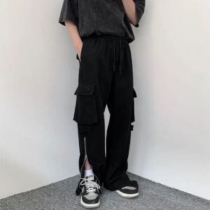 Pantalones de correr Cargo de seis bolsillos personalizados para hombre, ropa de calle holgada, tela de sarga con decoración bordada, patrón recto - Product Image 2