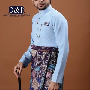 Ensemble de vêtements islamiques modestes pour hommes, Baju Melayu, mariage, 2 pièces, chemise à manches longues et pantalon, polyester - Product Image 4