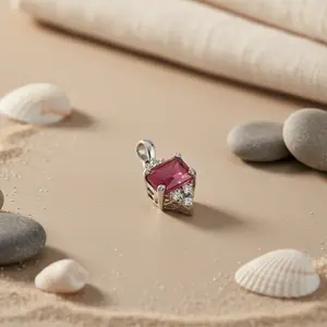 Colgante de Plata 925 con Rubí para Mujer, Joyería Religiosa con Piedras Preciosas, Regalo con Diseño de Gota de Agua en Oro Blanco y Oro Rosa - Product Image 3