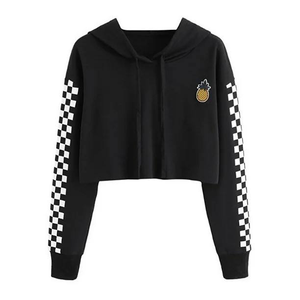 Sweat à capuche court pour femme en molleton de coton confortable de haute qualité, 100% coton respirant pour l'automne avec décoration de badge - Product Image 1