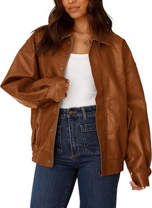 Veste de moto en similicuir pour femmes de qualité supérieure vêtements d'automne et de printemps à la mode manteau d'hiver surdimensionné à fermeture éclair vêtements d'extérieur OEM - Product Image 1