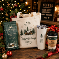 Coffret cadeau de Noël personnalisé AT PACK, ensemble d'emballage de café pour les fêtes, avec sachets de café, sac fourre-tout et logo festif