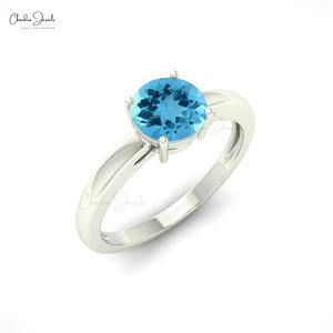 Nueva colección Real 14K oro solitario anillo de bodas 6mm corte redondo Topacio Azul suizo anillo delicado para mujeres joyería fina al por mayor - Product Image 4