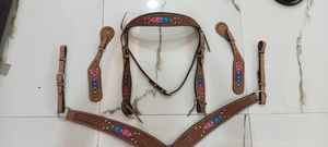 Juego de tachuelas para caballos de cuero genuino ligero, sillín inglés con tachuelas de diamantes de plumas, equipo de equitación de temporada que incluye - Product Image 4