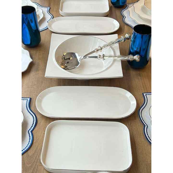 Dinner Set Negro Silver Blue 43 Pieces for 6 People