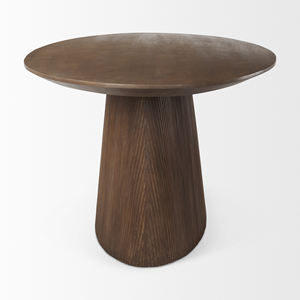 Mesa de Comedor de Cocina Nórdica con Base de Madera de Mango Maciza con Diseño Acanalado y Ondulado, Tapa Ovalada de Mango, Acabado Marrón Intenso, Nuevas Tendencias - Product Image 3