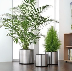 Ensemble de jardinières contemporaines en fer galvanisé rayé brun, revêtement en poudre, décoration d'intérieur - Petites et grandes jardinières d'extérieur - Product Image 2