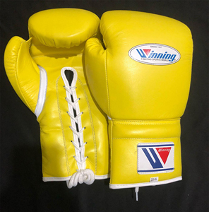 Gants de boxe jaunes gagnants Gants d'entraînement professionnels en cuir véritable pour combattants, Muay Thai, Kickboxing, MMA - Product Image 4