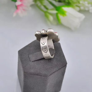925 <b>Sterling</b> <b>Silver</b> Oval Cut Bezel Setting Handmade Southwest Rose Dahlia Cluster <b>Adjustable</b> <b>Ring</b> for Women-Wedding Party Gift - Product Image 2