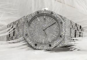 นาฬิกาข้อมือสแตนเลสสตีลหรูหราประดับเพชรโมอิสซาไนต์เต็มหน้าปัด ดีไซน์แบบ Unisex พร้อมหน้าปัดแบบเข็มนาฬิกา สไตล์ฮิปฮอป - Product Image 2