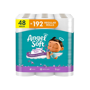 Papier toilette Angel Soft avec parfum de lavande fraîche, tube de 48 méga rouleaux = 192 rouleaux standard, papier toilette doux et résistant - Product Image 1