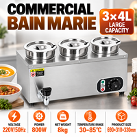 Bain-marie électrique commercial triple, chauffe-soupe de comptoir en acier inoxydable 3x4L avec robinet, chauffe-plats de buffet 30-85 ° C