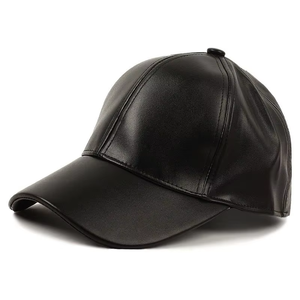 Gorro de Béisbol Clásico, Económico, Sin Logotipo, Negro, con Visera Curva, para Hombre, de Cuero PU, Cálido para Invierno - Product Image 2