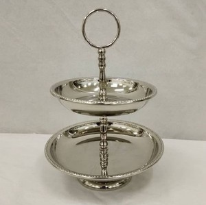 ถาดเสิร์ฟเค้กวันเกิดสีเงินดีไซน์ทันสมัยอุปกรณ์อบโลหะยืนเค้กสไตล์2ชั้นสำหรับบ้านโรงแรมปาร์ตี้ - Product Image 3