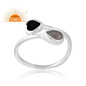 Unique Design Sterling Silver Natural Labradorite & Black Onyx Gemstone Ring Custom Design Jewelry Manufacture - Product Image 1