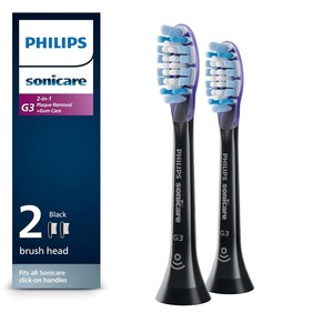 Philips Sonicare-Cabezales de cepillo de dientes eléctrico G3 dos en uno, paquete de 2, HX9052/95, genuino, negro, eliminación de placa dual y cuidado de las encías - Product Image 1