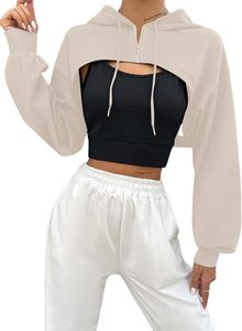 Hot Sexy Style Oversize con capucha de manga larga Crop Top Sudadera para mujer Drop-shoulder Drawstring Zipper Hoodies Back Logo Print - Product Image 3