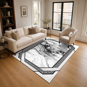 Tapis de salon en chenille gris argenté à motif design imprimé numériquement, lavable en machine, antidérapant - RUGS DEPOT LXDP-0854 (vente en gros) - Product Image 2