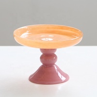 Vase en verre soufflé à la main Bixuan, moderne, rose, à bord festonné, avec piédestal pêche, pour fleurs, desserts, mariage