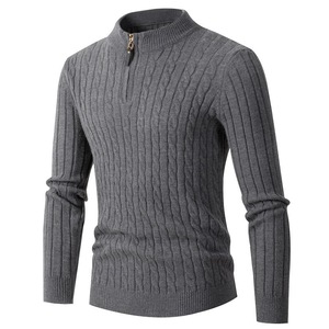 Suéter de punto de Color sólido para hombre, prendas de punto de otoño e invierno, cuello alto de manga larga con cremallera, jersey para hombre, sudadera, prendas de vestir exteriores - Product Image 1
