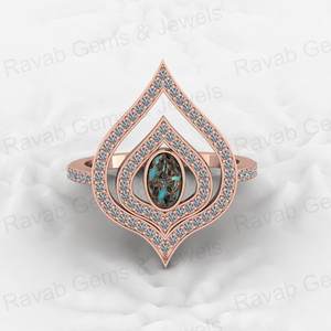 New Arrival Genuine 925 Sterling Silver Women's Wedding Ring Mohave Blue Black <b>Copper</b> Turquoise Gemstone 7x9mm Oval Shape - Product Image 2