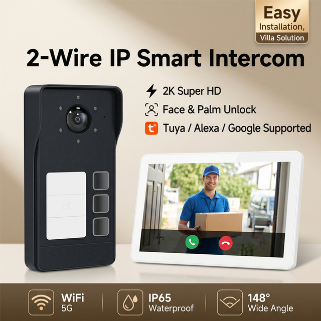 Hiwink 2 Wire Intercom System for Villa Retrofit Video Intercom Door Station Face Id Palm Recognition Tuya Ip Video Intercom Kit