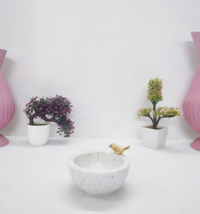 Bol à fruits de service rond et incurvé en marbre de qualité supérieure de luxe Bol de service décoratif en marbre de qualité supérieure pour la décoration de mariage - Product Image 3
