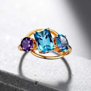 925 Sterling Silver Women's Wedding Ring 18K Gold Plated With Fashion Colored Stone and Diamond Inlay Setting - Product Image 5