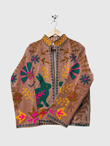 Veste en velours brodée à la main, col mandarin, motif floral, manches longues, tenue d'automne, style Prairie Chic pour adultes - Product Image 2